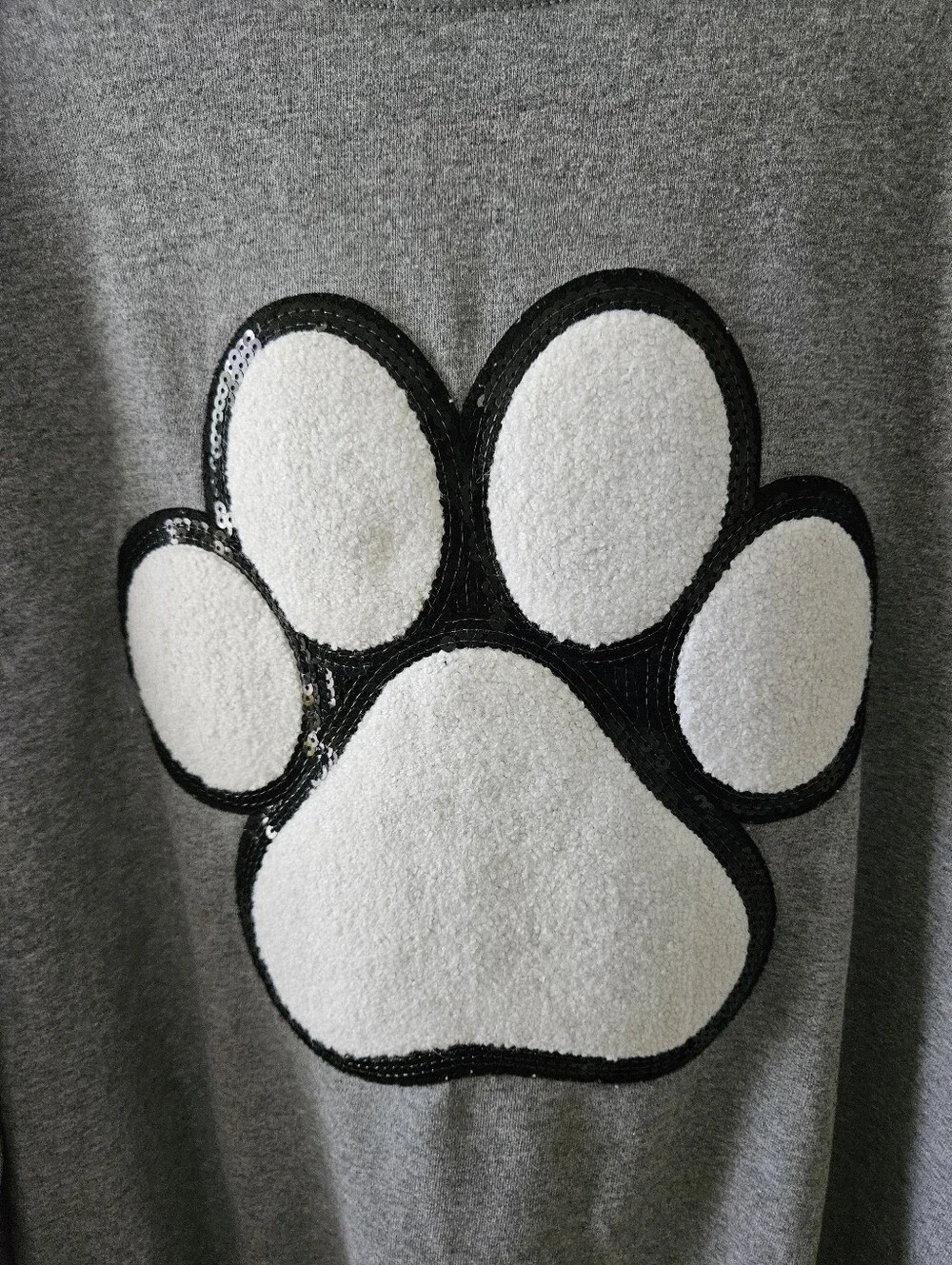 Athletic Gray Sequin Paw Print Sweatshirt Size XL - Picture 3 of 5